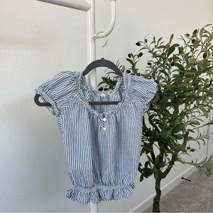 FOREVER 21 blue and white striped ruffle top